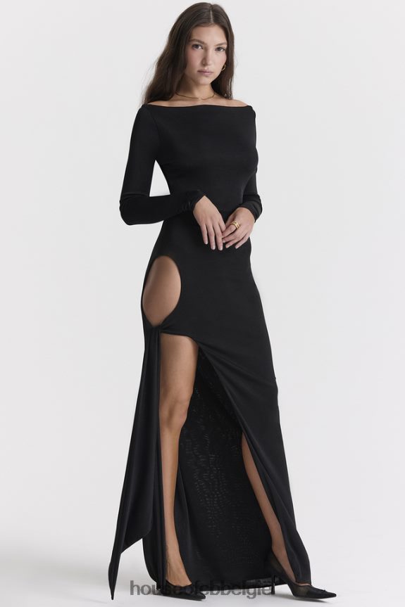 Marella zwarte maxi-jurk met uitsnijding House of CB X0JL68281 kleding