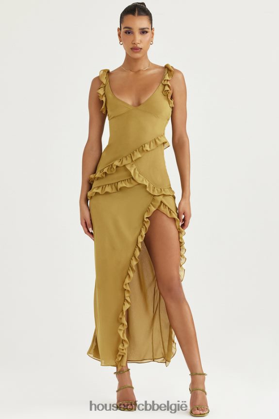 Pixie maxi-jurk met olijfkleurige ruches House of CB X0JL68452 kleding