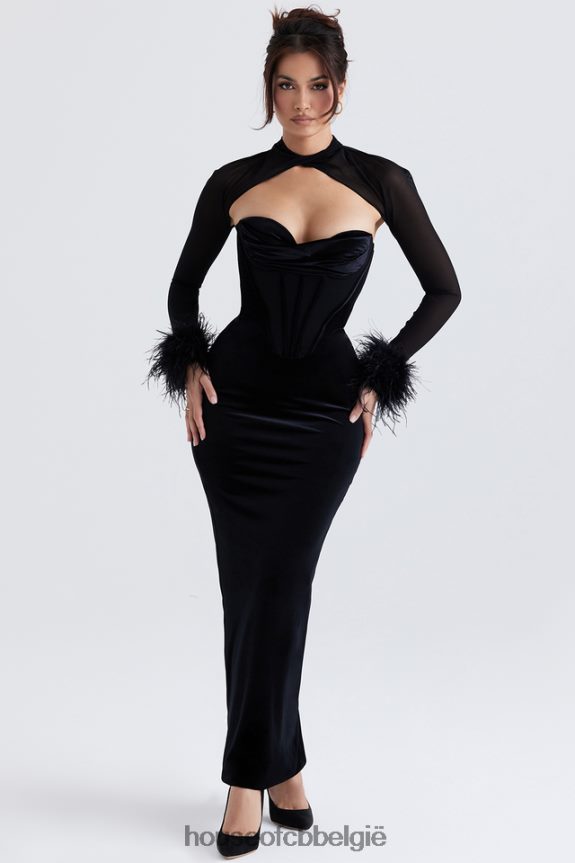 Thalia zwart fluwelen maxi-jurk met korset House of CB X0JL68355 kleding