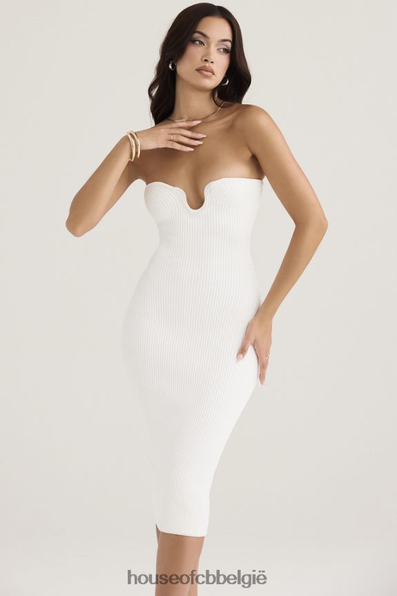 Oriana witte geribbelde gebreide strapless midi-jurk House of CB X0JL68444 kleding