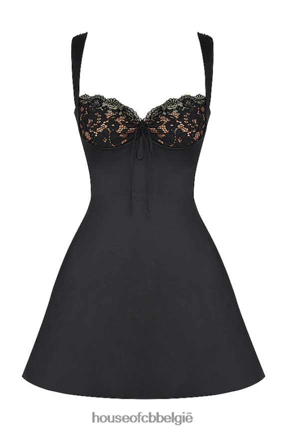 Adriana zwarte satijnen en kanten mini-jurk House of CB X0JL68385 kleding